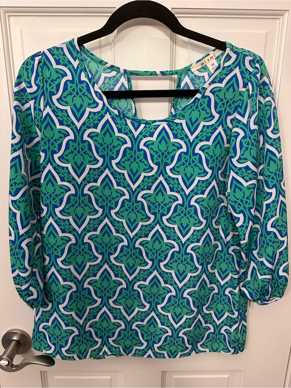miami Blue & Green Geometric Print Blouse